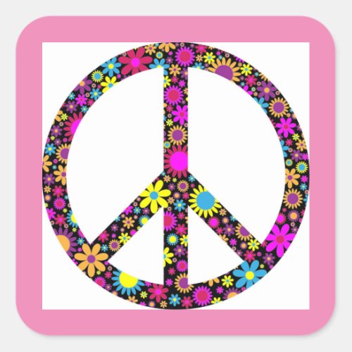 GROOVY FLORAL PEACE SIGN SQUARE STICKER