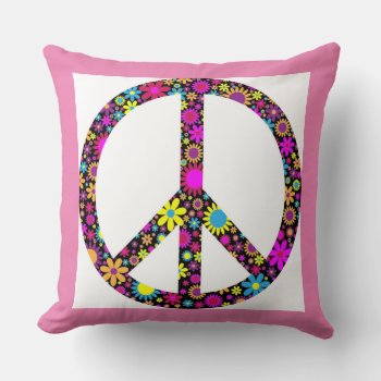 Groovy Floral Peace Sign Throw Pillow by Awesoma at Zazzle