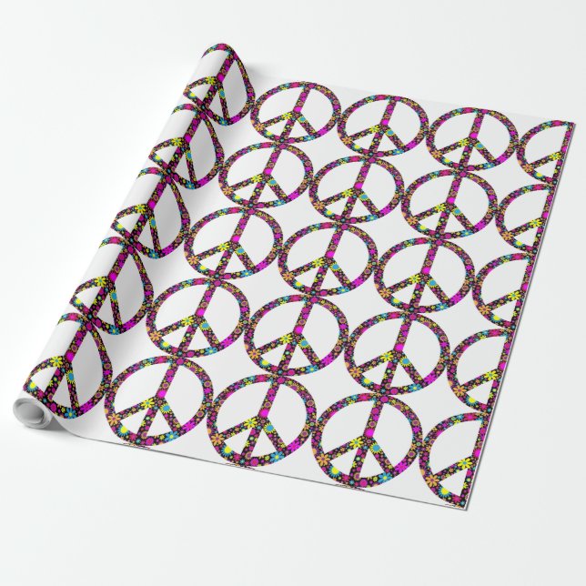 GROOVY FLORAL PEACE SIGN Wrapping Paper (Unrolled)