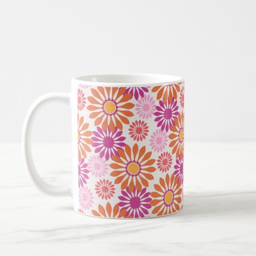 Groovy Floral Pink Orange Color Flowers Pattern Coffee Mug