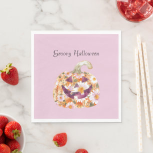Groovy Floral Pumpkin Halloween Napkins