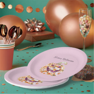 Groovy Floral Pumpkin Halloween Paper Plates