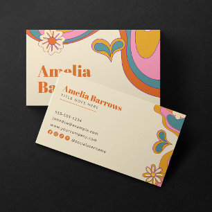 Groovy Floral Retro Colorful Abstract 70s Inspired Business Card