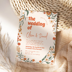 Groovy Floral Vintage Retro Wedding Invitation