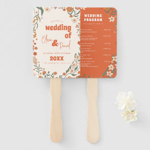 Groovy Floral Vintage Retro Wedding Programs Hand Fan