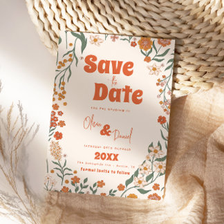Groovy Floral Vintage Retro Wedding Save The Date
