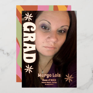 Groovy Florals Graduation Pressed  Foil Invitation