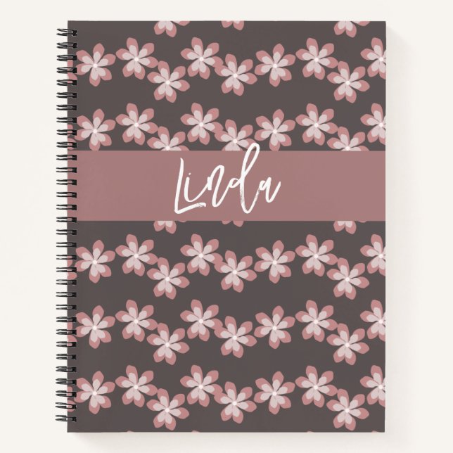 Groovy Florals Muted Pink Name Journal Notebook (Front)