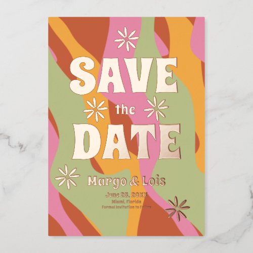 Groovy Florals Save the Date Pressed  Foil Invitation