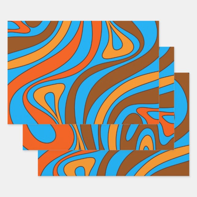 Groovy Flow Retro Abstract 60s 70s Pattern Wrapping Paper Sheets (Set)