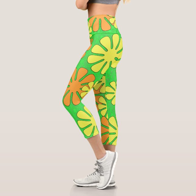 Groovy Flower Design Capri Leggings (Left)