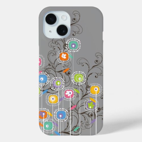 Groovy Flower Garden Colorful Whimsical Floral Art iPhone 15 Case