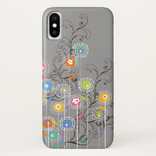 Groovy Flower Garden Colorful Whimsical Floral Art iPhone X Case
