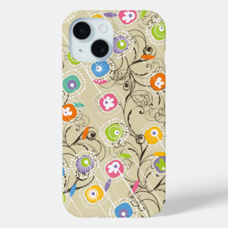Groovy Flower Garden Colorful Whimsical Floral Art iPhone 15 Case