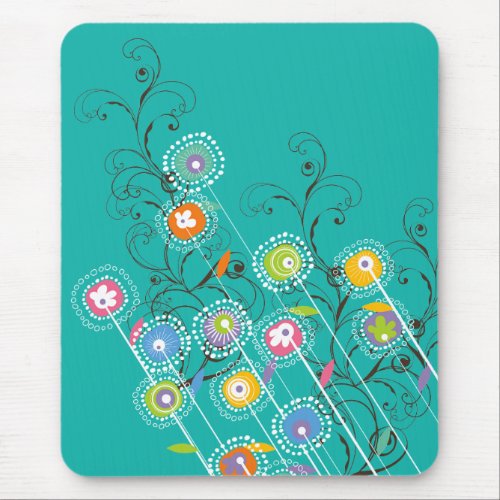 Groovy Flower Garden Colorful Whimsical Floral Art Mouse Pad