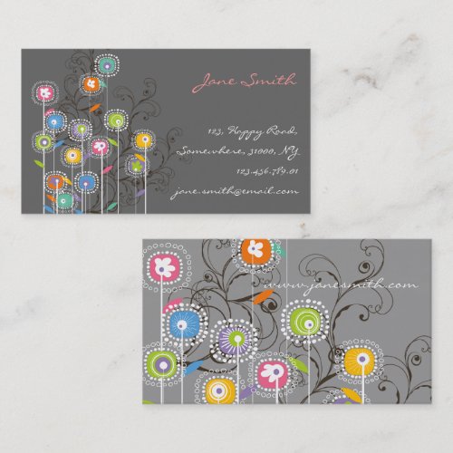 Groovy Flower Garden Whimsical Colorful Floral Business Card Templates