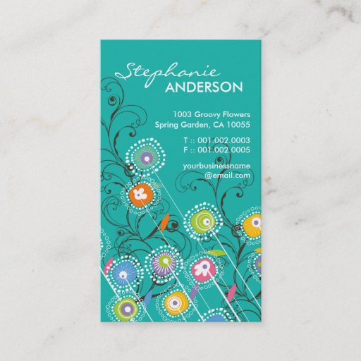 Customizable Groovy Flower Garden Whimsical Colorful Floral Business Card