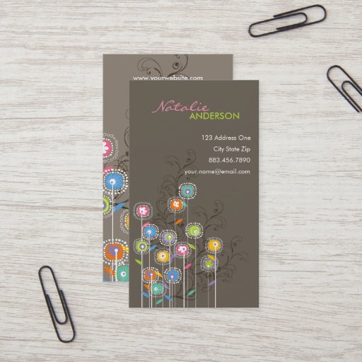 Customizable Groovy Flower Garden Whimsical Colorful Floral Business Card Template