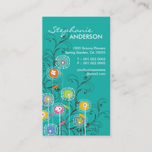 Customizable Groovy Flower Garden Whimsical Colorful Floral Business Card