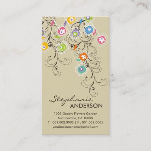 Groovy Flower Garden Whimsical Colorful Floral Business Cards