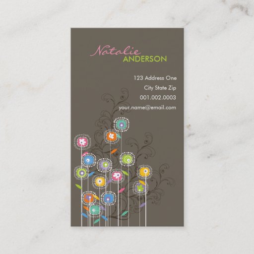 Customizable Groovy Flower Garden Whimsical Colorful Floral Business Card Template