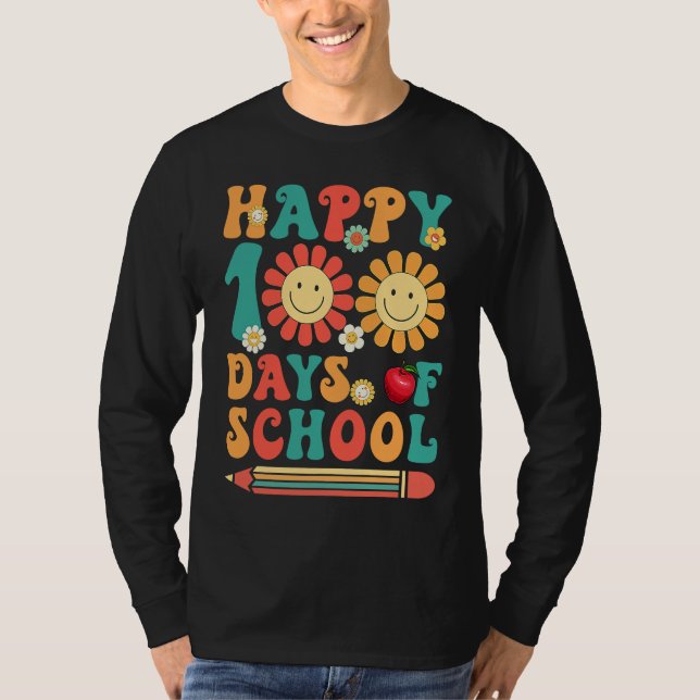Groovy Flower Happy 100 Days Of School  Teacher Ki T-Shirt (Front)