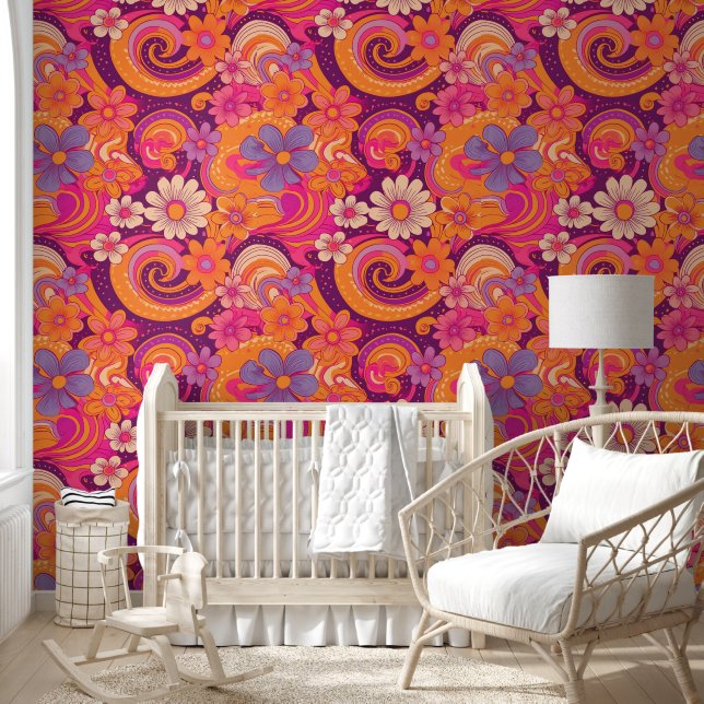 Groovy flower pattern wallpaper  (Kids)