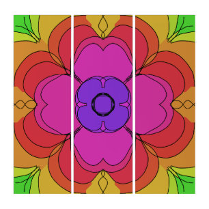 Groovy Flower Power 70s Gogo Hippie Triptych