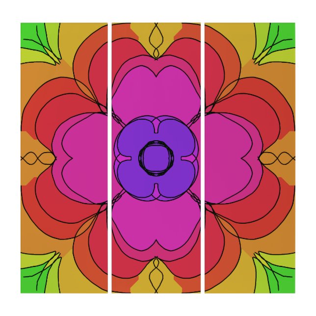 Groovy Flower Power 70s Gogo Hippie Triptych (Front)