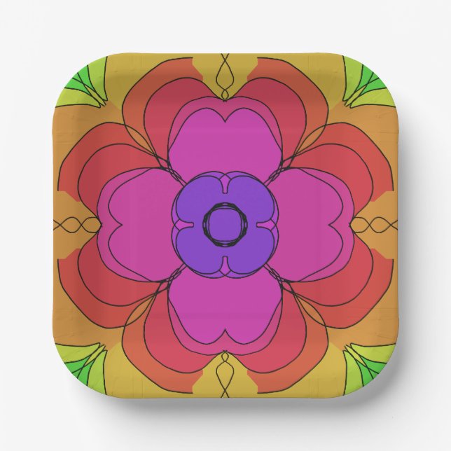 Groovy Flower Power 70s Gogo Paper Plates (Front)