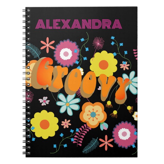 Groovy Flower Power Colorful Pink Notebook (Front)