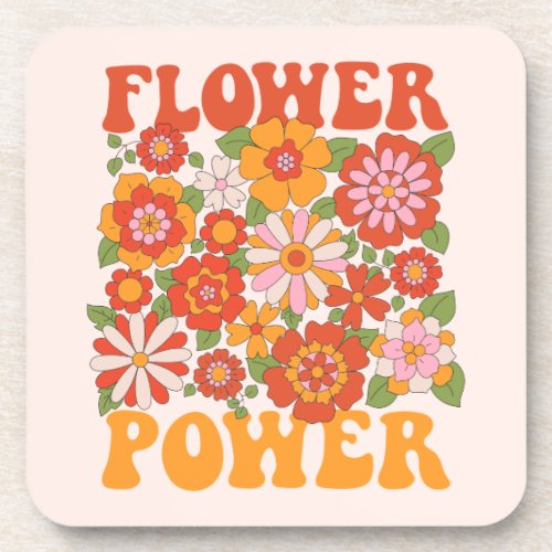 Groovy Flower Power Graphic Beverage Coaster