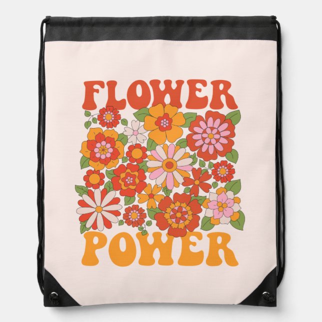 Groovy Flower Power Graphic Drawstring Bag (Front)