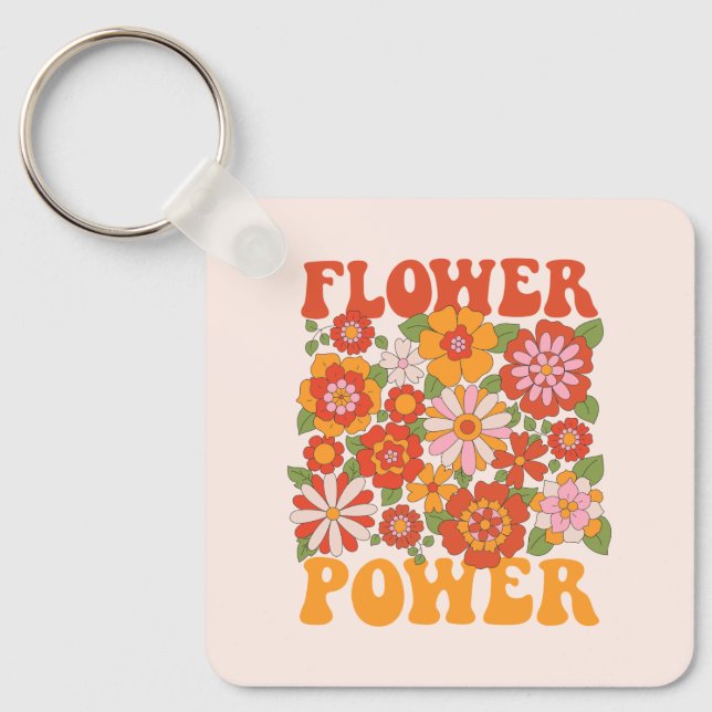 Groovy Flower Power Graphic Keychain (Front)