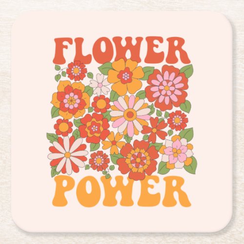 Groovy Flower Power Graphic Square Paper Coaster