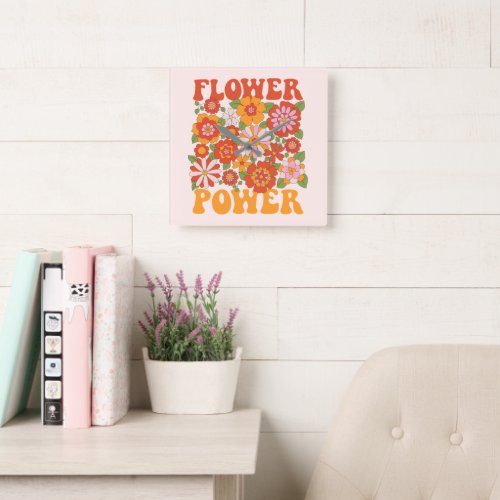 Groovy Flower Power Graphic Square Wall Clock