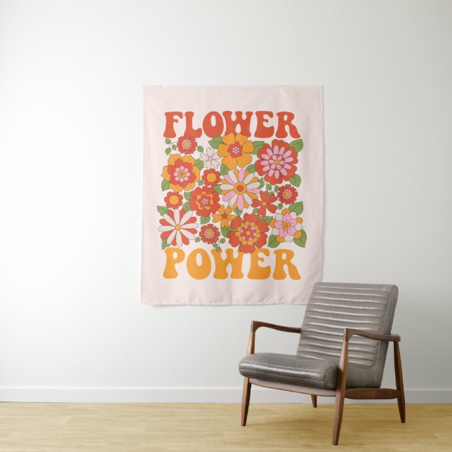 Groovy Flower Power Graphic Tapestry (In Situ)