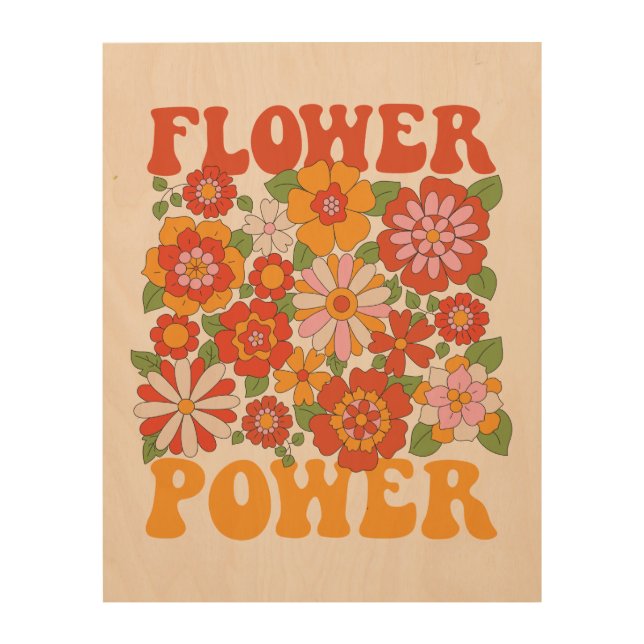 Groovy Flower Power Graphic Wood Wall Art (Front)