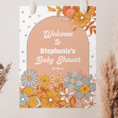 Groovy Flower Retro Baby Shower Welcome Sign