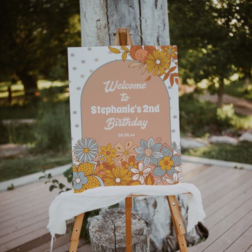 Groovy Flower Retro Birthday Party Welcome Sign