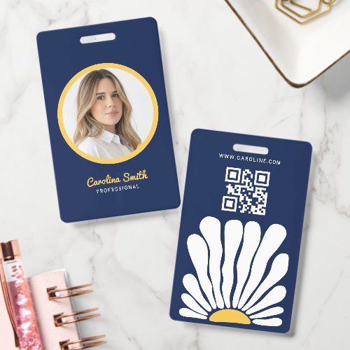 Groovy flower retro boho business badge