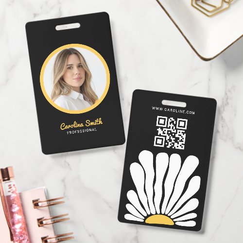 Groovy flower retro boho business badge