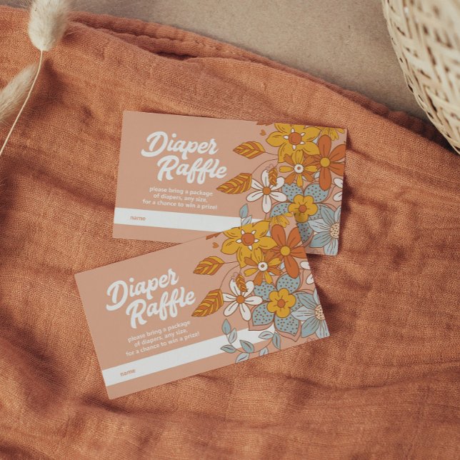 Groovy Flower Retro Diaper Raffle Baby Shower Enclosure Card (Creator Uploaded)