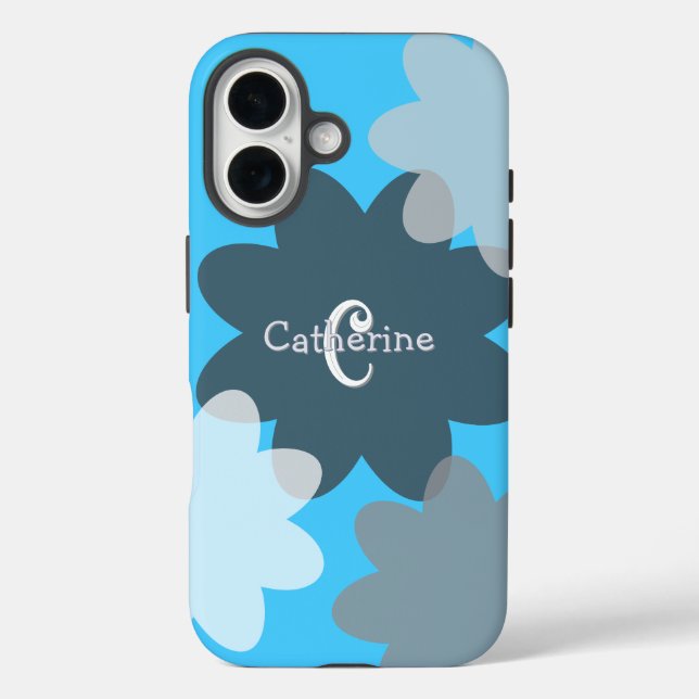 Groovy Flower Shapes Blue Monogrammed Case-Mate iPhone Case (Back)