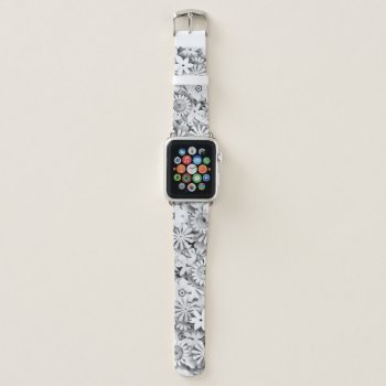 Groovy Flowers Garden Monocrome Apple Watch Band by ZionMade at Zazzle
