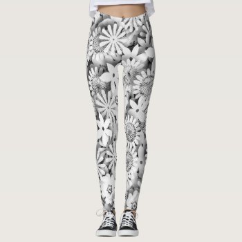 Groovy Flowers Garden Monocrome Leggings by ZionMade at Zazzle