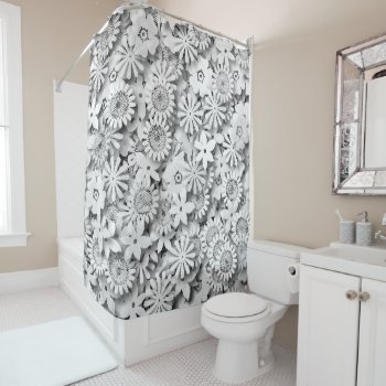 Groovy Flowers Garden Monocrome Shower Curtain by ZionMade at Zazzle