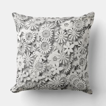 Groovy Flowers Garden Monocrome Throw Pillow by ZionMade at Zazzle