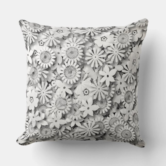 Groovy Flowers Garden Monocrome Throw Pillow (Front)