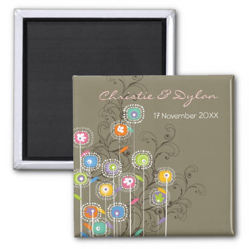 Groovy Flowers Garden Whimsical Chic Save The Date Magnet